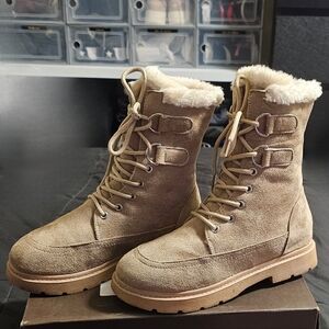 Tan Faux Suede Winter Boots w/ Faux Fur Lining – Size 38/ Womens 7.5